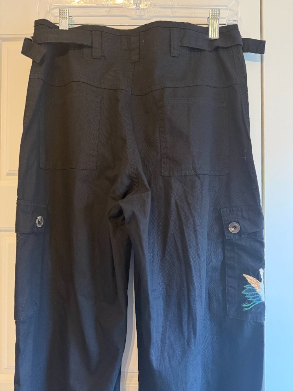 Johnny Was Peacock Embroidered Wide-Leg Cargo Pants - Picture 4 of 7